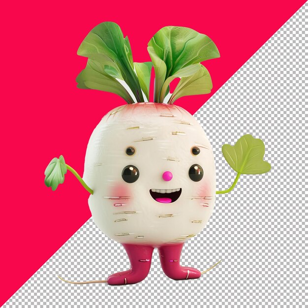 PSD cute radish character 3d isolated render transparent background png psd