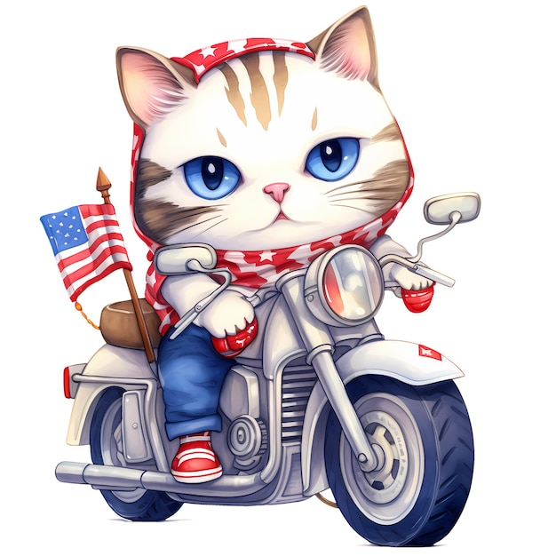 Cute Ragdoll Cat American Motorcycle Clipart Illustration