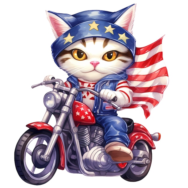 Cute Ragdoll Cat American Motorcycle Clipart Illustration