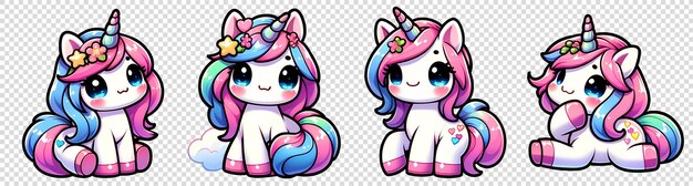 Cute Rainbow Unicorn Set PSD transparent background