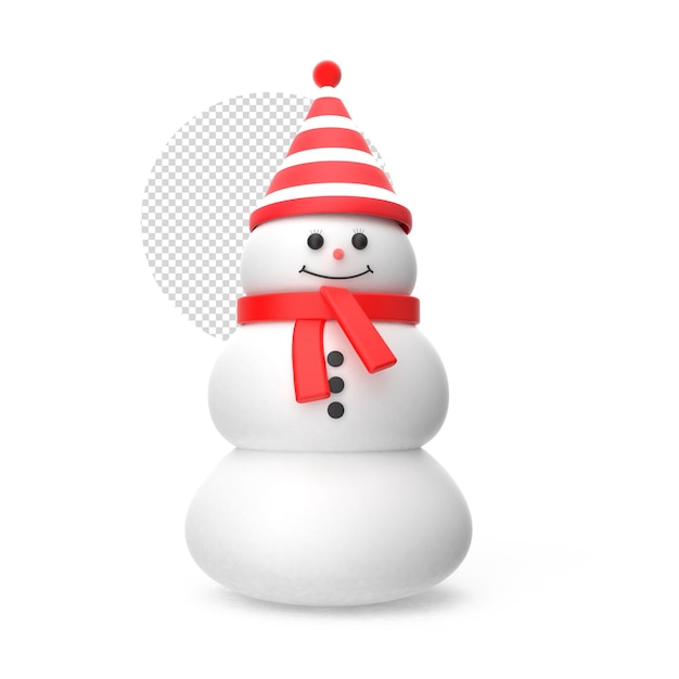 PSD cute realistic snowman in mittens scarf hat