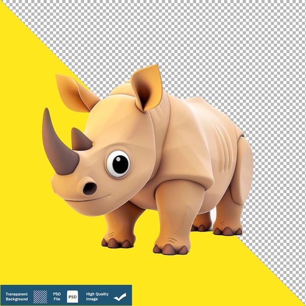 Cute Rhinoceros Isometric Render Transparent Background PNG PSD