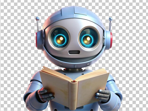 PSD cute a robot chatbot reading book transparent background