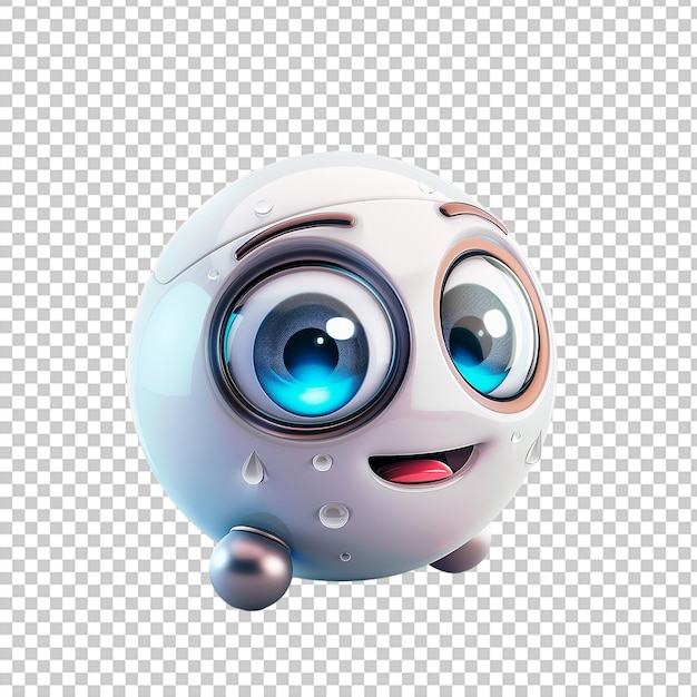 PSD cute robot emoticon with water droplets on transparent background