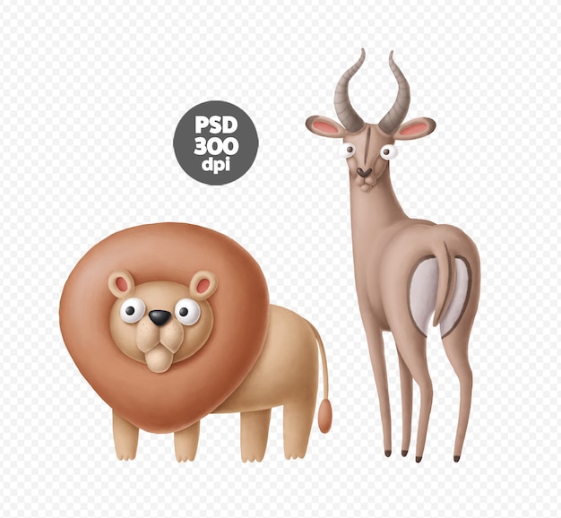 Cute safari animals characters isolated