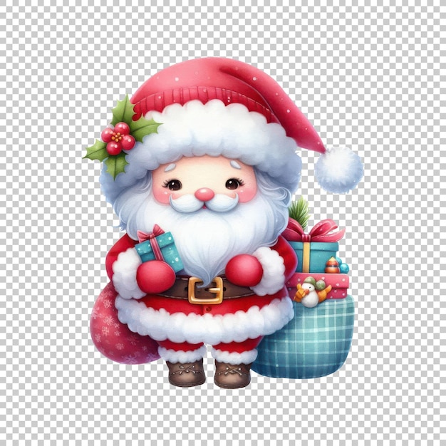 Cute Santa Claus with gifts isolated on transparent background