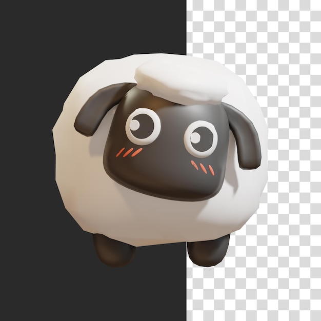 Cute sheep on transparent background 3d rendering