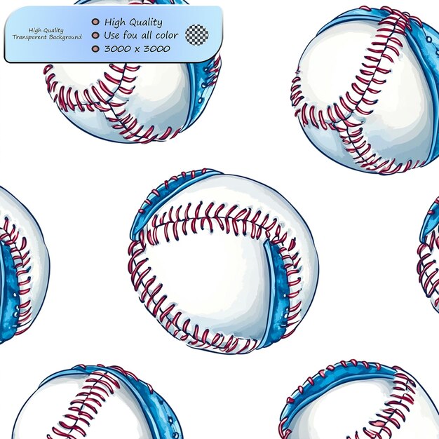 PSD a cute and simple illustration of a baseball pattern on transparent background