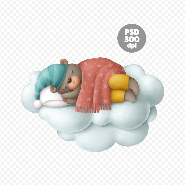 Cute sleeping bear character isolated