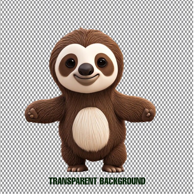 PSD cute sloth in flat cartoon style transparent background