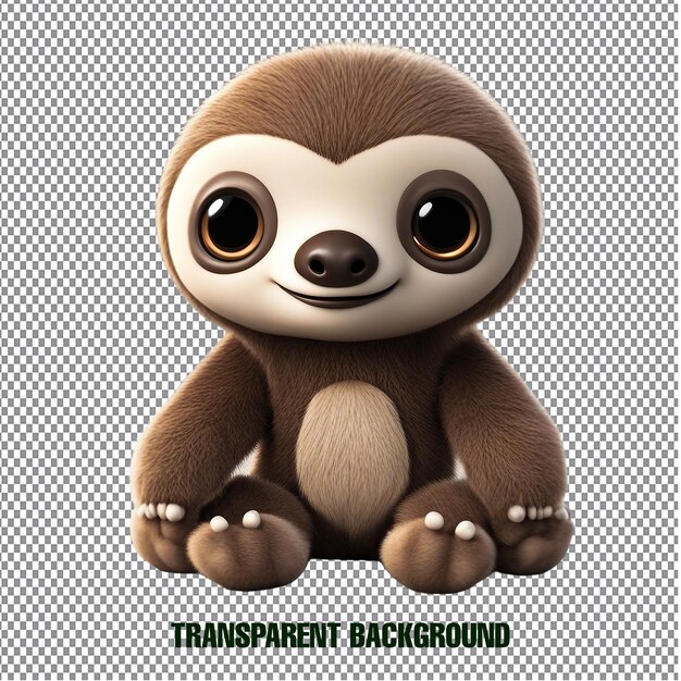 PSD cute sloth in flat cartoon style transparent background