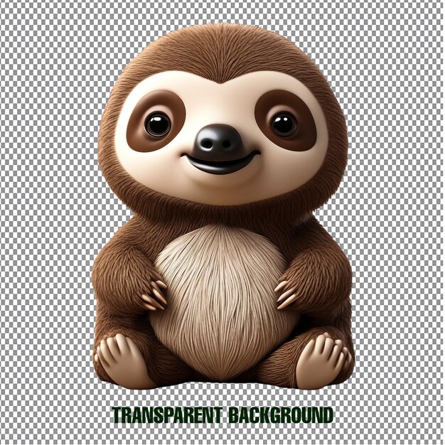 PSD cute sloth in flat cartoon style transparent background