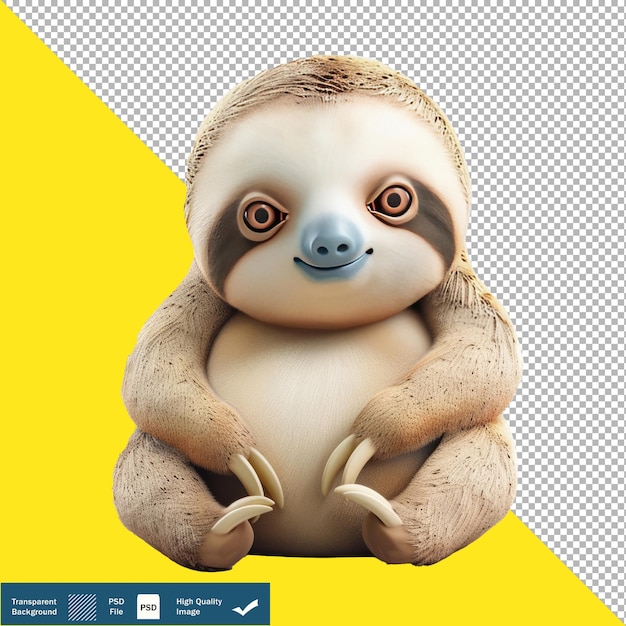 Cute Sloth Isometric Render Transparent Background PNG PSD