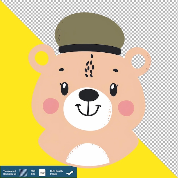 Cute Smile Bear with Beret Hat Simple Vector Illustration transparent background PNG PSD