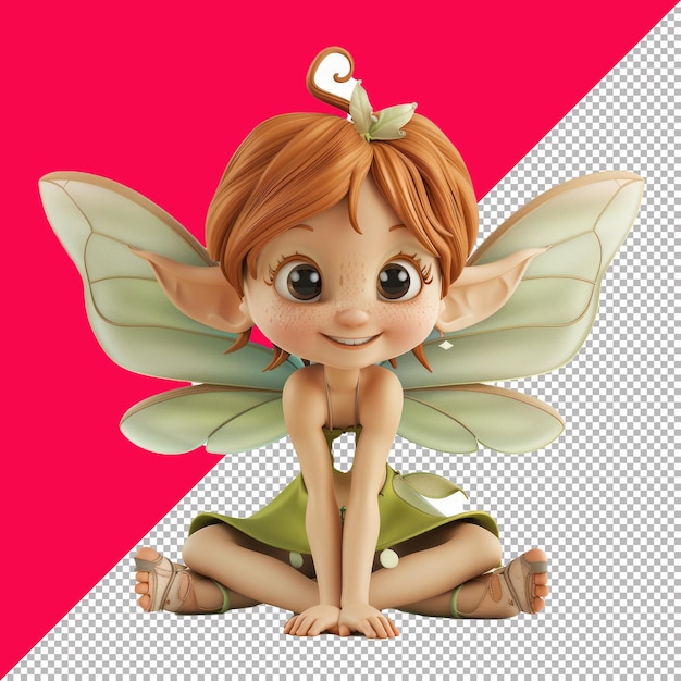 PSD cute smiling fairy 3d cartoon isolated render transparent background png psd