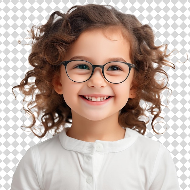 A cute smiling girl wearing glasses and white shirt isolated on transparent background PSD file