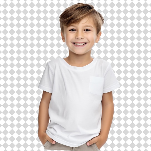 A cute smiling kid wearing white Shirt isolated on transparent background PSD