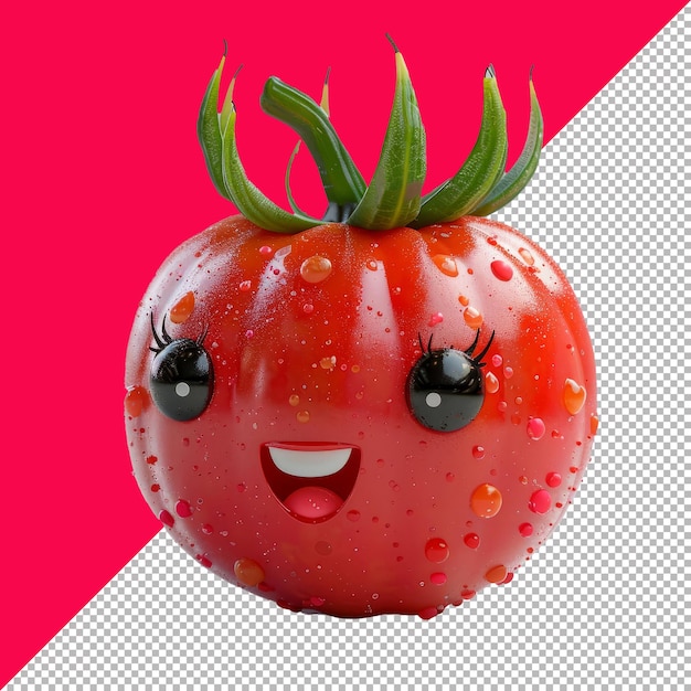 PSD cute smiling tomato with a cute face 3d isolated white