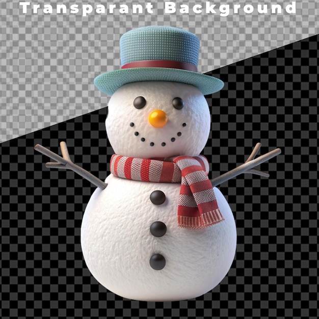 Cute snowman in a blue scarf on a transparent background