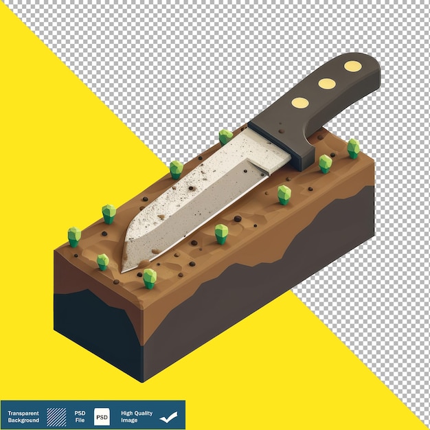 Cute Soil Knife 3D Isometric Render transparent background PNG PSD