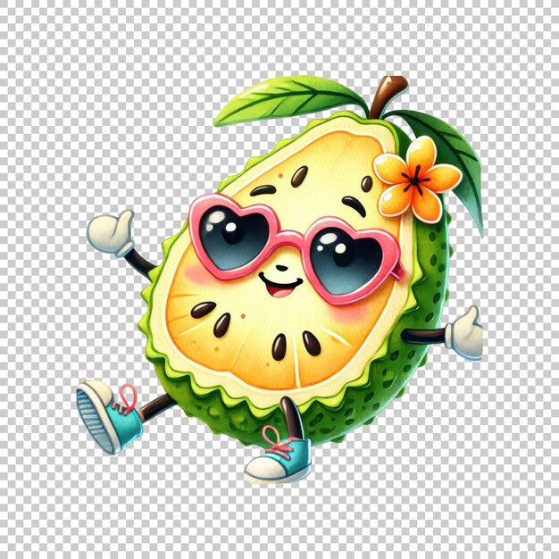 PSD cute soursop character with heart sunglasses isolated on transparent background