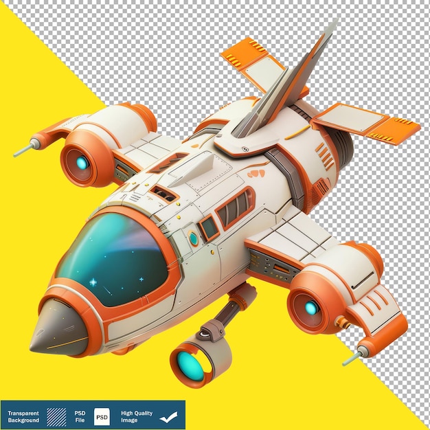 Cute Spaceship 3D Isometric Render transparent background PNG PSD