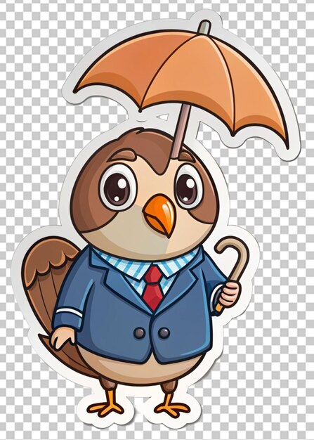 PSD cute sticker style cartoon quail with umbrella and jacket