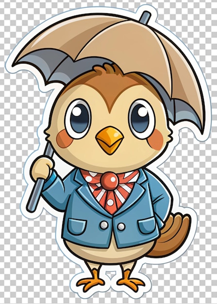 PSD cute sticker style cartoon quail with umbrella and jacket