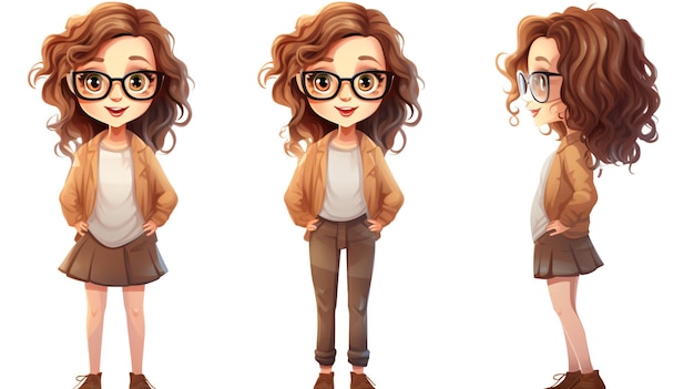 Cute Stylish Girl Standing Cartoon Isolated White