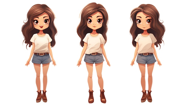 Cute Stylish Girl Standing Cartoon Isolated White