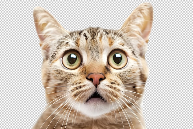 PSD cute tabby cat with big eyes isolated on transparent background