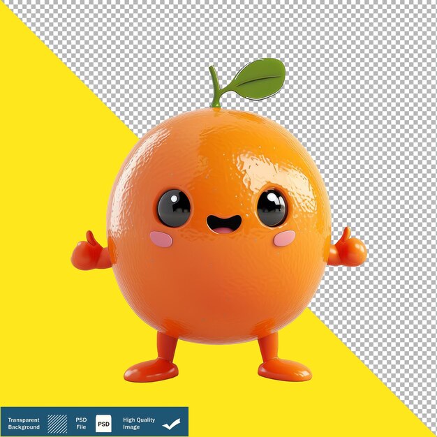 PSD cute tangerine character 3d isometric render transparent background png psd