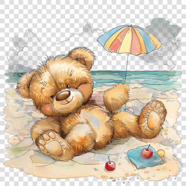 cute teddy bear on the beach watercolor