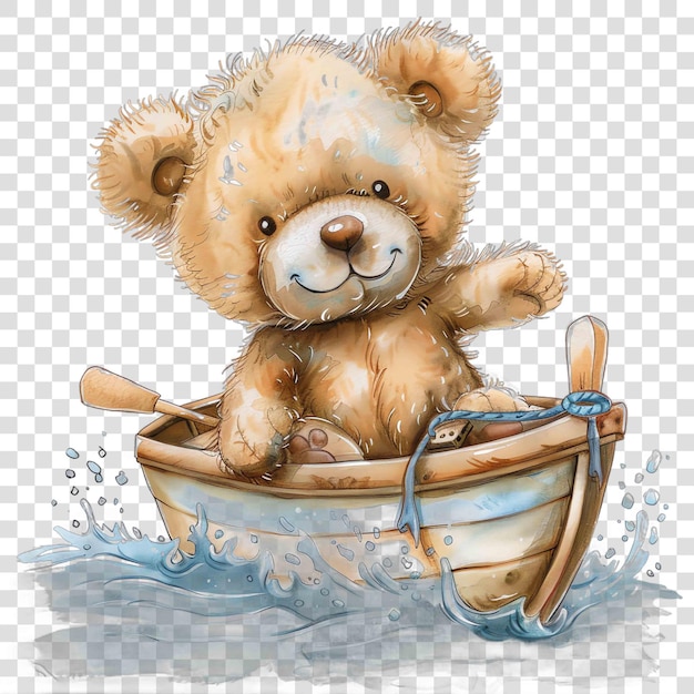 cute teddy bear in a boat watercolor