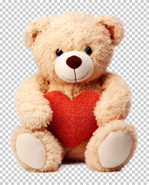 Cute Teddy Bear Holding Heart Stuffed Toy Isolated on Transparent Background