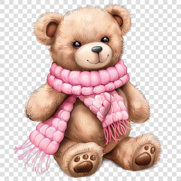 PSD cute teddy bear wearing pink scarf watercolor