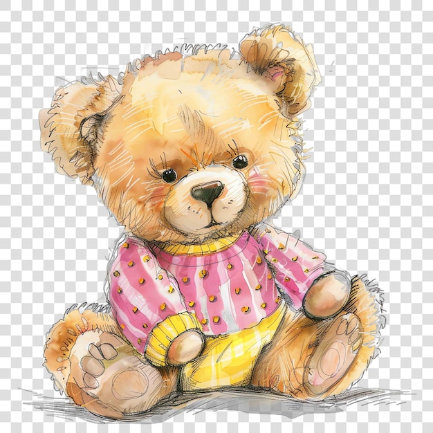 cute teddy bear with modern pink and yellow shirt watercolor