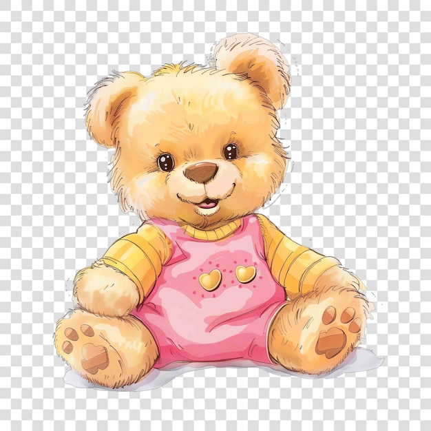 cute teddy bear with modern pink and yellow shirt watercolor