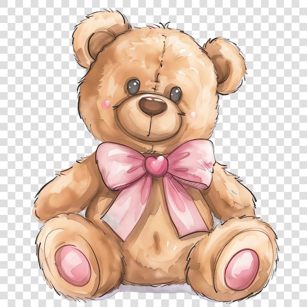 cute teddy bear with pink color bow watercolor