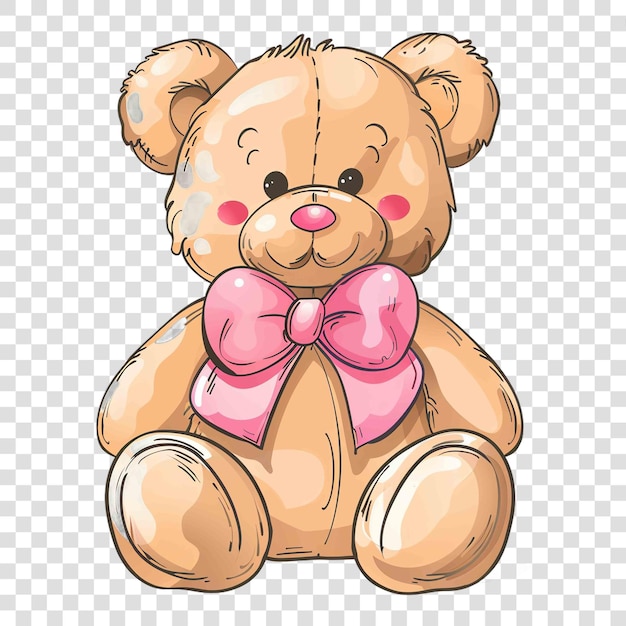 PSD cute teddy bear with pink color bow watercolor