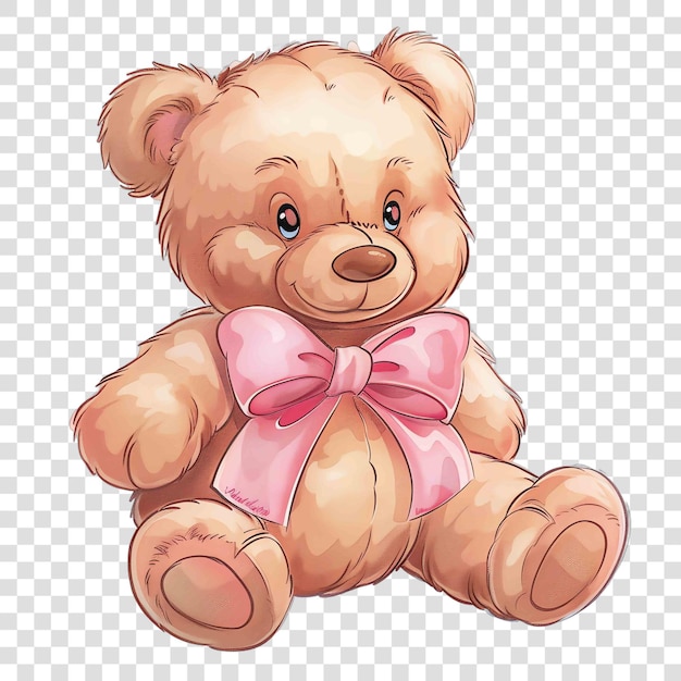 cute teddy bear with pink color bow watercolor