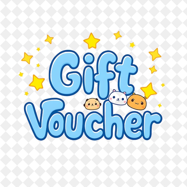 Cute Text Gift Voucher With Twinkling Stars and Cute Animals Text Is Bold and Cute With Thick Li