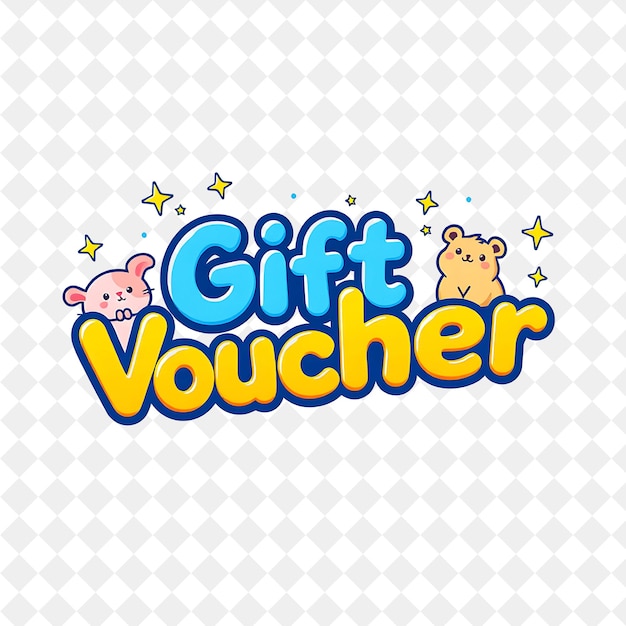 Cute Text Gift Voucher With Twinkling Stars and Cute Animals Text Is Bold and Cute With Thick Li