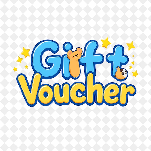 Cute Text Gift Voucher With Twinkling Stars and Cute Animals Text Is Bold and Cute With Thick Li