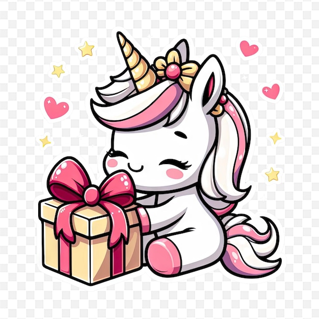 PSD a cute unicorn with a bow and hearts on its head