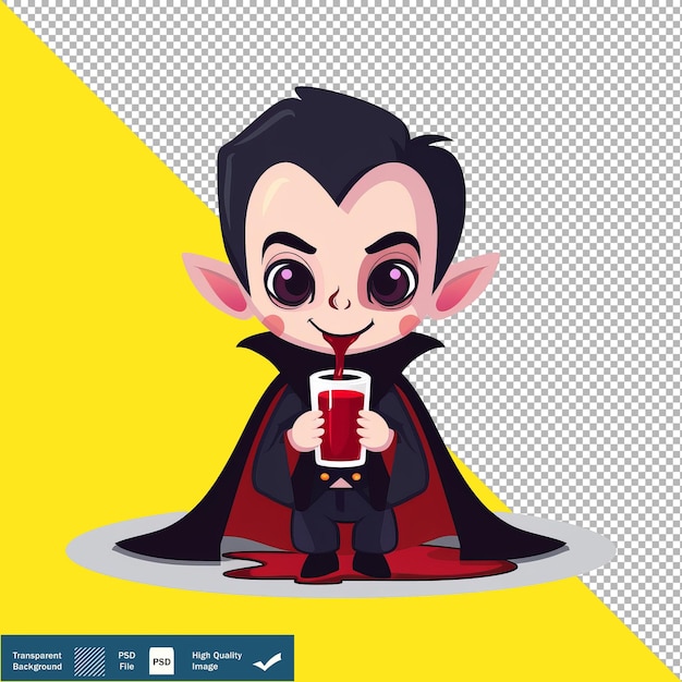 PSD cute vampire drinking blood cartoon vector transparent background png psd