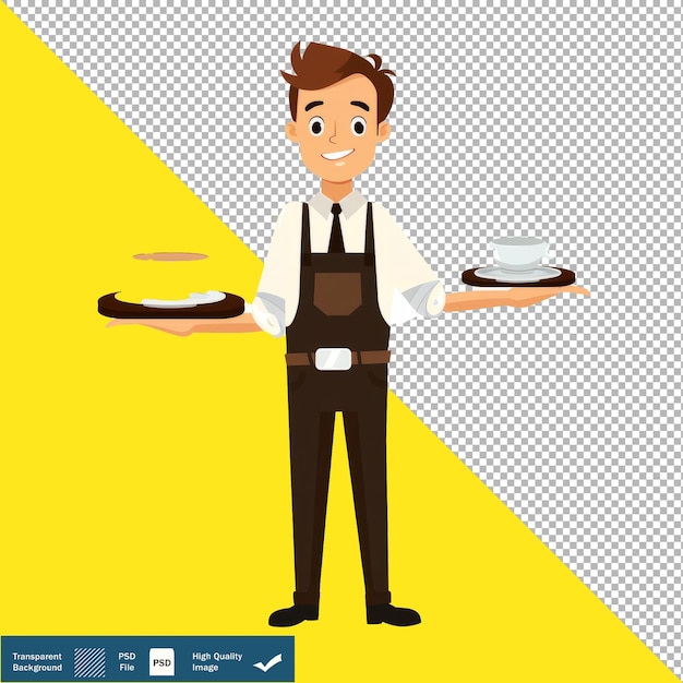 Cute Waiter Serving Dinner Cartoon Vector transparent background PNG PSD