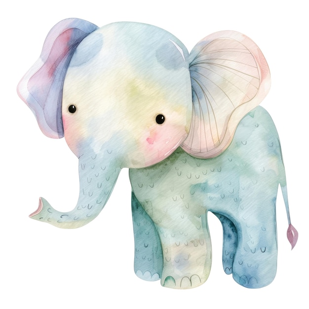 PSD cute watercolor baby elephant illustration with pastel colors and gentle expression