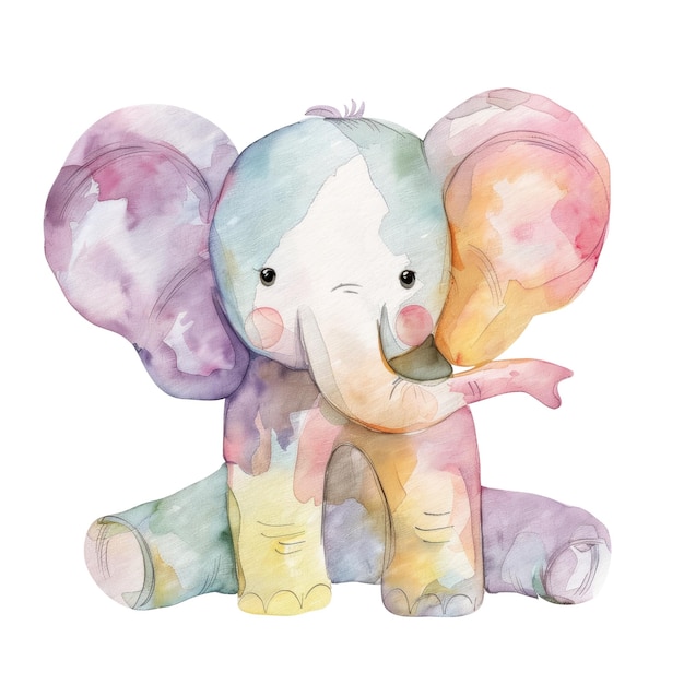 PSD cute watercolor baby elephant with pastel colors adorable animal character illustration