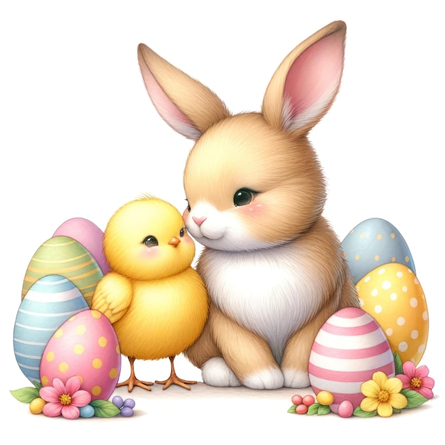 Cute Watercolor Easter Bunny Clipart Illustration